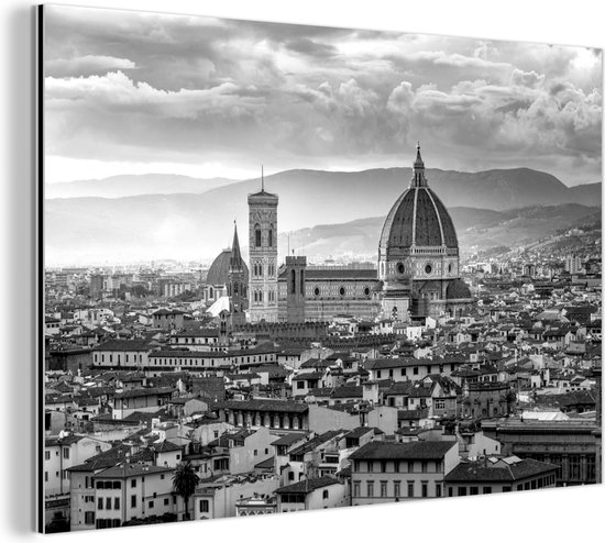 Wanddecoratie Metaal - Aluminium Schilderij Industrieel - Italië - Zwart - Wit - Florence - 60x40 cm - Dibond - Foto op aluminium - Industriële muurdecoratie - Voor de woonkamer/slaapkamer