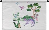 Wandkleed - Wanddoek - Kinderkamer - Kleuren - Dinosaurus - Jongens - Meisjes - Kinderen - 90x60 cm - Wandtapijt