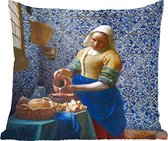 Sierkussens - Kussentjes Woonkamer - 40x40 cm - Melkmeisje - Delfts Blauw - Vermeer - Schilderij - Oude meesters