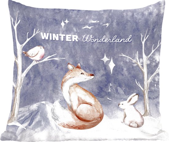 Sierkussens - Kussentjes Woonkamer - 45x45 cm - Winter - Sneeuw - Vos - Kerstversiering - Kerstdecoratie voor binnen - Woonkamer