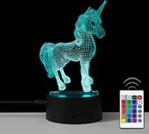 Klarigo®️ Nachtlamp – 3D LED Lamp Illusie  – 16 Kleuren – Bureaulamp – Unicorn - Eenhoorn – Sfeerlamp – Nachtlampje Kinderen – Creative - Afstandsbediening