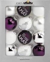 Kerstballen | Kerstversiering | Kerstboomversiering | Kerstdecoratie | Glas | 12 Stuks | 75 MM | Paars/Wit