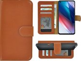 Hoesje Oppo Find X3 Lite - Bookcase - Oppo Find X3 Lite Wallet Book Case Echt Leer Cognac Bruin Cover