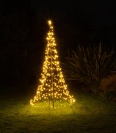ThuisindeTuin.nl | Vlaggenmast Kerstverlichting | 200 cm Hoog | Incl. Demontabele Zwarte Mast | 300 LED lampjes | Kerstverlichting voor Buiten | Warm Wit Licht
