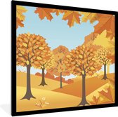 Fotolijst incl. Poster - Een illustratie van herfstachtige bomen - 40x40 cm - Posterlijst
