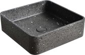 Wasbak terrazzo, vierkante waskom zwart, zwarte wasbak voor wastafel onderkast donker terrazzo, vierkant 39x12 cm TRZ-502dt