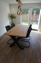 M2-Meubels - Eikenhouten eettafel | 100x200cm | X-poot Industrieel | rechte rand