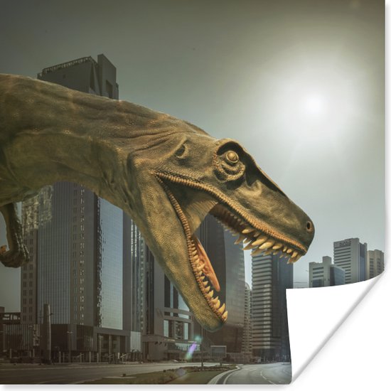 Poster Dinosaurus - Stad - Kop - 75x75 cm