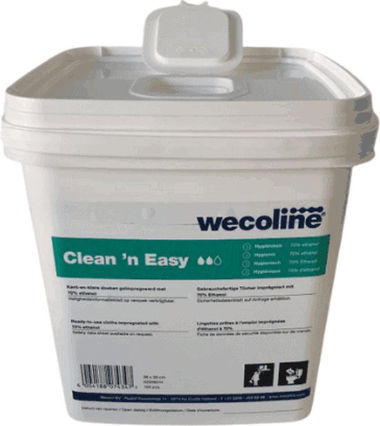 Wecoline - Clean n Easy - lingettes désinfectantes alcool 70% en distributeur - lingettes désinfectantes - prévention - lingettes désinfectantes