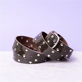 BELT LEATHER LAQUE BROWN GREY SILVER STUDS