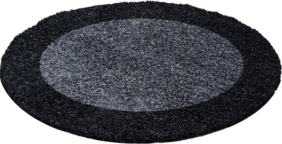 Muratap Basic Rond Shaggy Kader vloerkleed Antraciet / Grijs Hoogpolig- 160 CM Ø