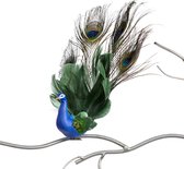 Viv! Home Luxuries Kerstdecoratie vogel - Pauw met veren op clip - blauw groen - 25cm