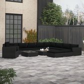 Decoways - 13-delige Loungeset met kussens poly rattan zwart