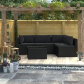 Decoways - 5-delige Loungeset met kussens poly rattan zwart