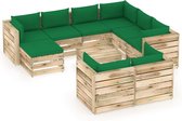 Decoways - 10-delige Loungeset met kussens groen geïmpregneerd hout