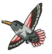 Kleine Kolibrie Vogel Strijk Applicatie Patch 7 cm / 8.2 cm / Grijs Groen
