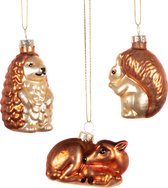 Set van 3 Glazen Bosdieren Kersthangers van Sass & Belle - egel, eekhoorn en hertje kerstboom decoratie