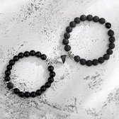 Magnetische Hartjes Kralen Armband set - Zwart / Lava- Romantisch Liefdes Cadeau - Geschenkset Mannen Vrouwen - Vaderdag Cadeau - Vaderdag Geschenk - Vaderdag Cadeautje voor Hem