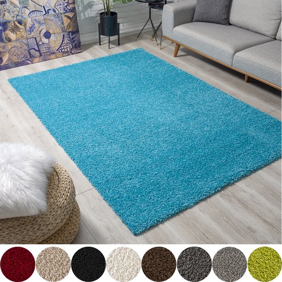 Foto: Loca shaggy vloerkleed turquoise 60x110 cm vloerkleed hoogpolig tapijt woonkamer slaapkamer