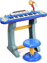 Monkey's Kindertoetsenbord - Pianotoetsenbord Met Kruk - Elektrisch - Standaard - Microfoon - Opname Afspeelfunctie - Blauw - 37 Toetsen - Geschenk - Sinterklaas - Kerstmis