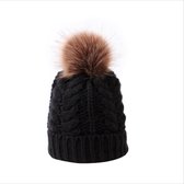 Gebreide Muts Zwart | Wintermutsen | Beanie | Damesmutsen en Herenmutsen | Pompon muts | Polyester en Acryl