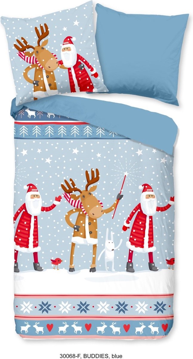 Good Morning Kinderdekbedovertrek "kerstman" - Blauw - (140x200/220 cm) - Katoen Flanel