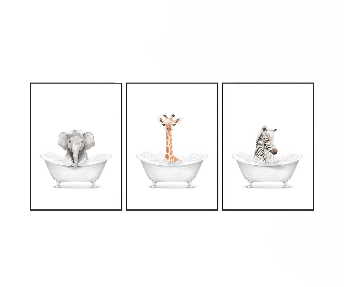 No Filter - Kinderkamer posters – 3 stuks- 30x40 cm – Badderende dieren