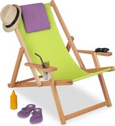 Relaxdays strandstoel hout - met armleuning - klapstoel - inklapbare ligstoel - groen