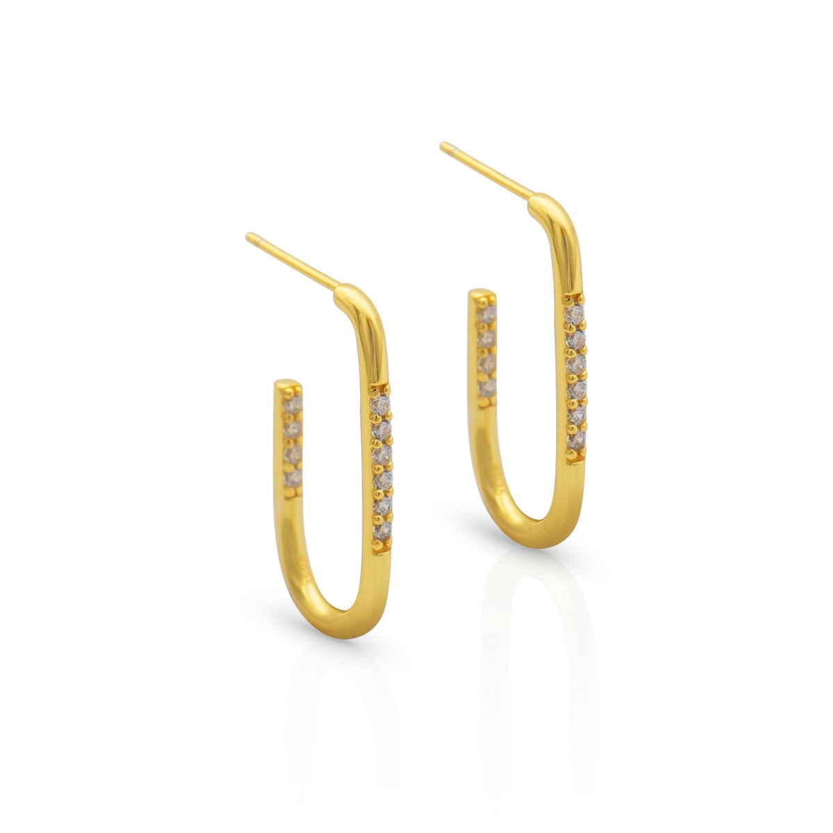 Schitterende Golden Plated Zilveren Paperclip Zirkonia Oorbellen