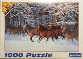 Puzzel Winters landschap met paarden.