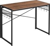 Homestoreking Opvouwbare computertafel met haken - industrieel ontwerp - hazelnootbruin met zwart metalen frame