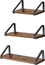Homestoreking Wandmontage Zwevende Planken - Industriële Vintage Stijl - Bruin - Set van Drie