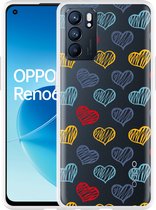 Oppo Reno6 5G Hoesje Doodle hearts - Designed by Cazy