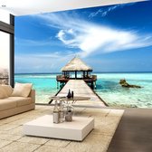 Zelfklevend fotobehang - Hut op steiger in zee , Tropisch , Premium Print
