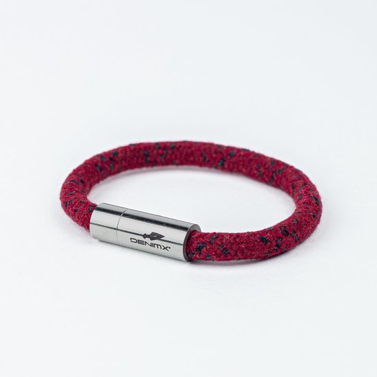 DenimX - Armband van gerecyclede denim (enkel) - kleur RUBY (donker rood) - Maat L (polsmaat 19 - 20 cm)