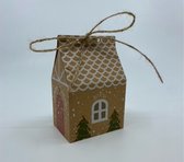 5 luxe Kerst cadeau huisjes - Kado verpakkingen - 7 x 5 x 10,5 cm - Inclusief lint -