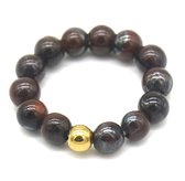 Ring Elastisch met Edelsteen - RVS - One Size - Tijgeroog Rood