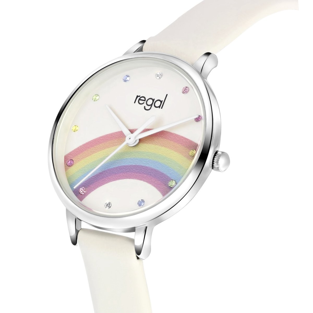 Lucardi Kinder Regal meisjeshorloge regenboog Horloge PU leer Wit 28 mm bol