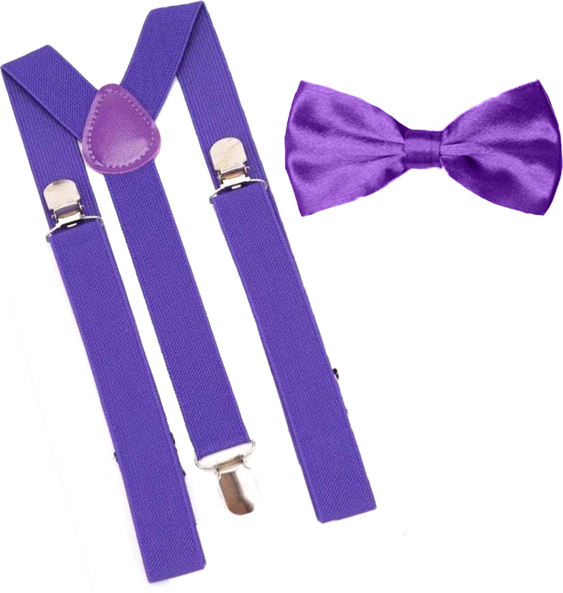 Bretels inclusief vlinderdas - Paars - met stevige clip - bretels - vlinderdas - strik – strikje - luxe - heren - unisex - giftset