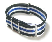 Nato- Horlogeband - 18 mm - wit blauw gestreept