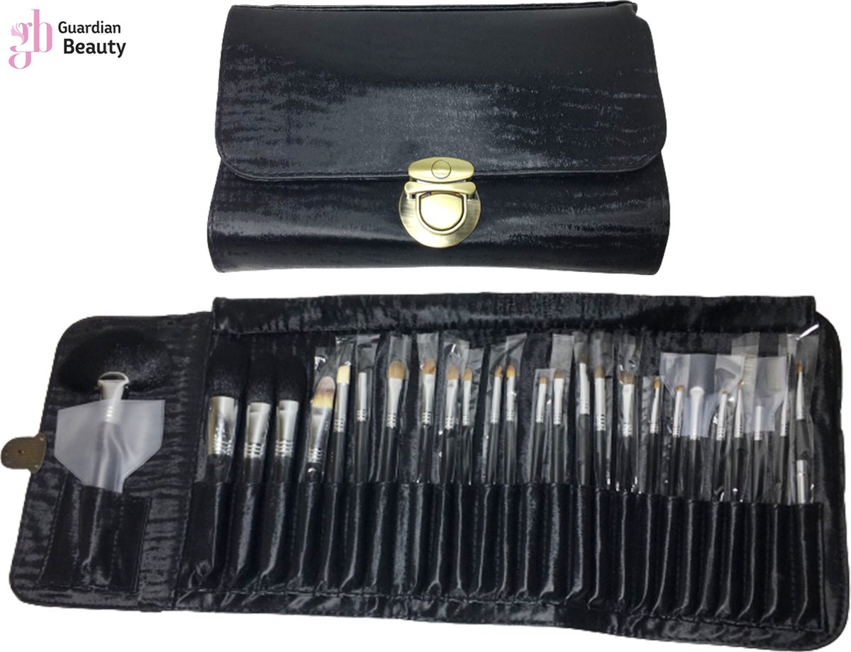 Make-up kwastenset Naturaal 26 delig - Wit/Bruin - High Quality in Zwart Case