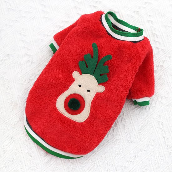 Honden Kersttrui - voor Kleine Honden - Rood met Rendier - L - Ruglengte 34 + Borstomvang 40cm