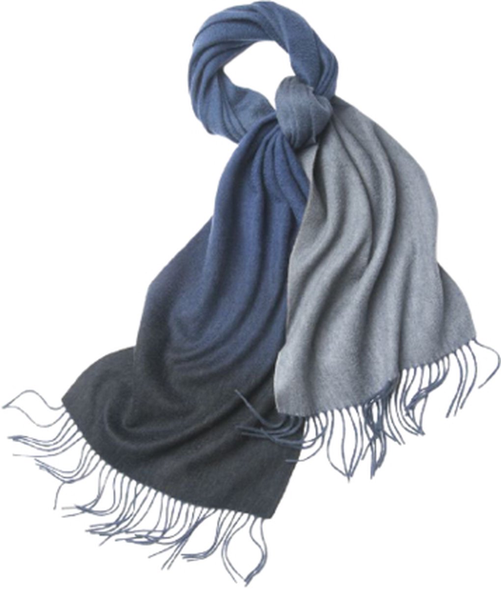 Hommard fijn geweven Lambswool scarf, lamswol, Sjaal, heren, dames, unisex Degradé Navy Blue