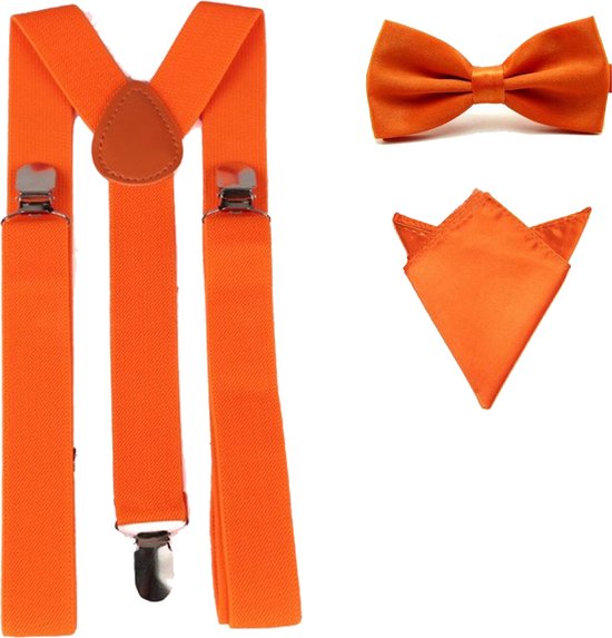 Bretelles avec nœud papillon et pochette - Oranje - Sorprese - avec clip robuste - bretelles - nœud papillon - nœud - nœud papillon - pochette - luxe - unisexe - homme - coffret cadeau