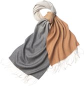 Hommard fijn geweven Lambswool scarf, heren, dames, unisex,Degradé, Grey White Camel, Grijs Wit Camel