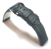 Horlogeband Leer - 20 mm - zwart - gestikt