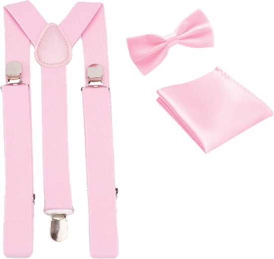 Bretelles avec nœud papillon et pochette - Rose - Sorprese - avec clip robuste - bretelles - nœud papillon - nœud - nœud papillon - pochette - luxe - unisexe - homme - coffret cadeau