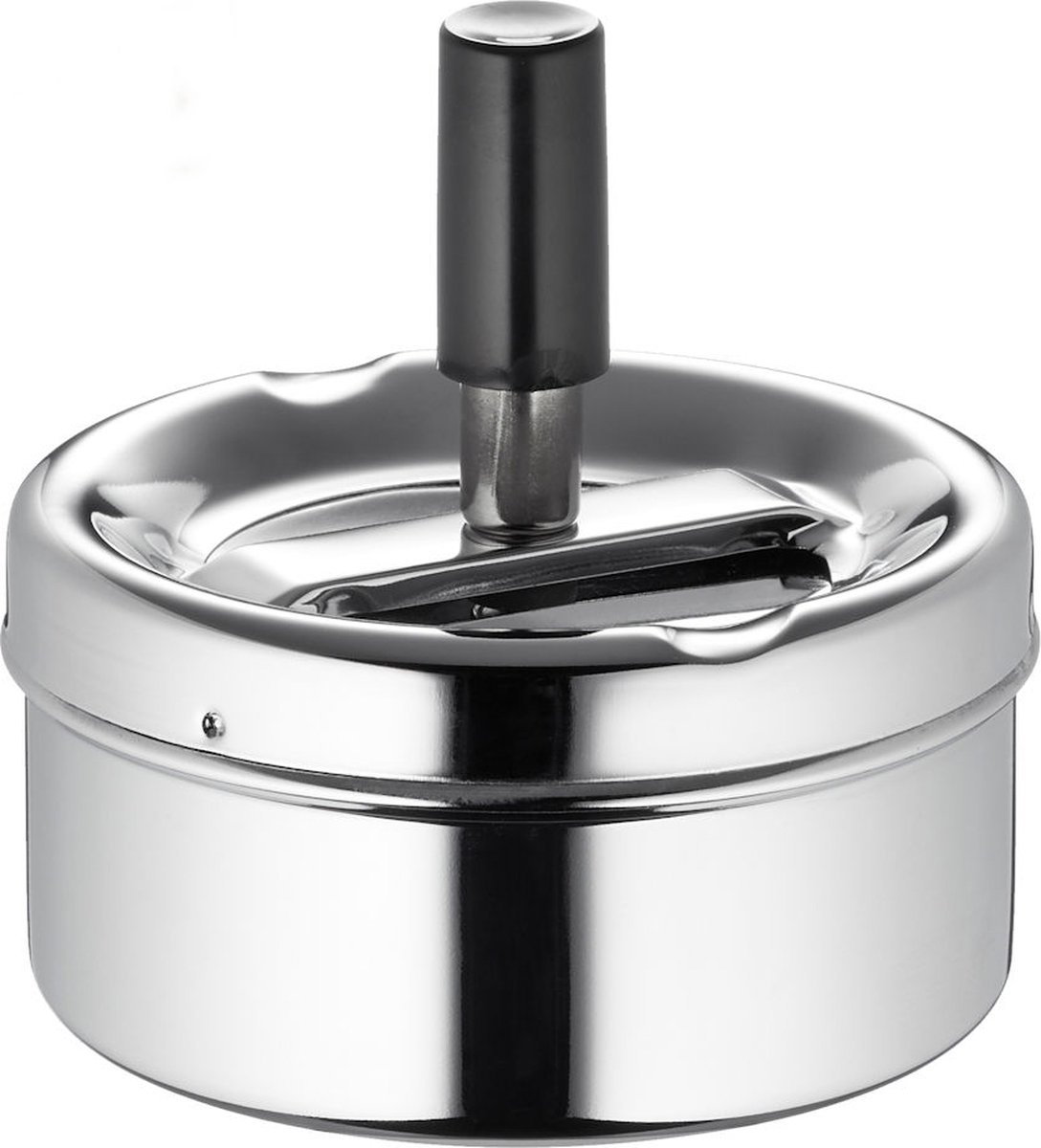 Goedkoopste Decopatent® Ronde Druk Tafel Asbak - Druk draai Asbak Voor Binnen - Rond Ø 9cm - Draaiasbak - Tafelasbak Metaal - 9 x 9 x 9 Cm.