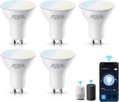Aigostar Smart LED lamp - GU10 Slimme Lichtbron - 5W LED - Appbesturing - iOS & Android - 2.4 Ghz WiFi - Smart Home - Set van 5 stuks
