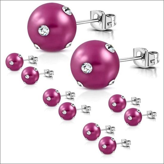 Aramat jewels ® - Pareloorbellen kristal transparant fel roze staal 10mm